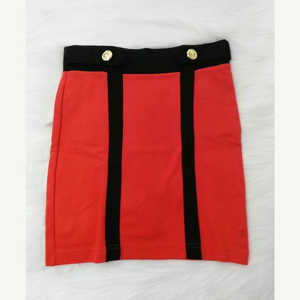 Forever 21 Orange Red Military Style Pencil Skirt Small Petite NWT